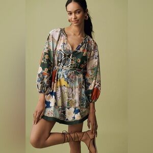 Anthropologie ALÉMAIS Bianca Long-Sleeve V-Neck Mini Dress Sz 2 NWT
